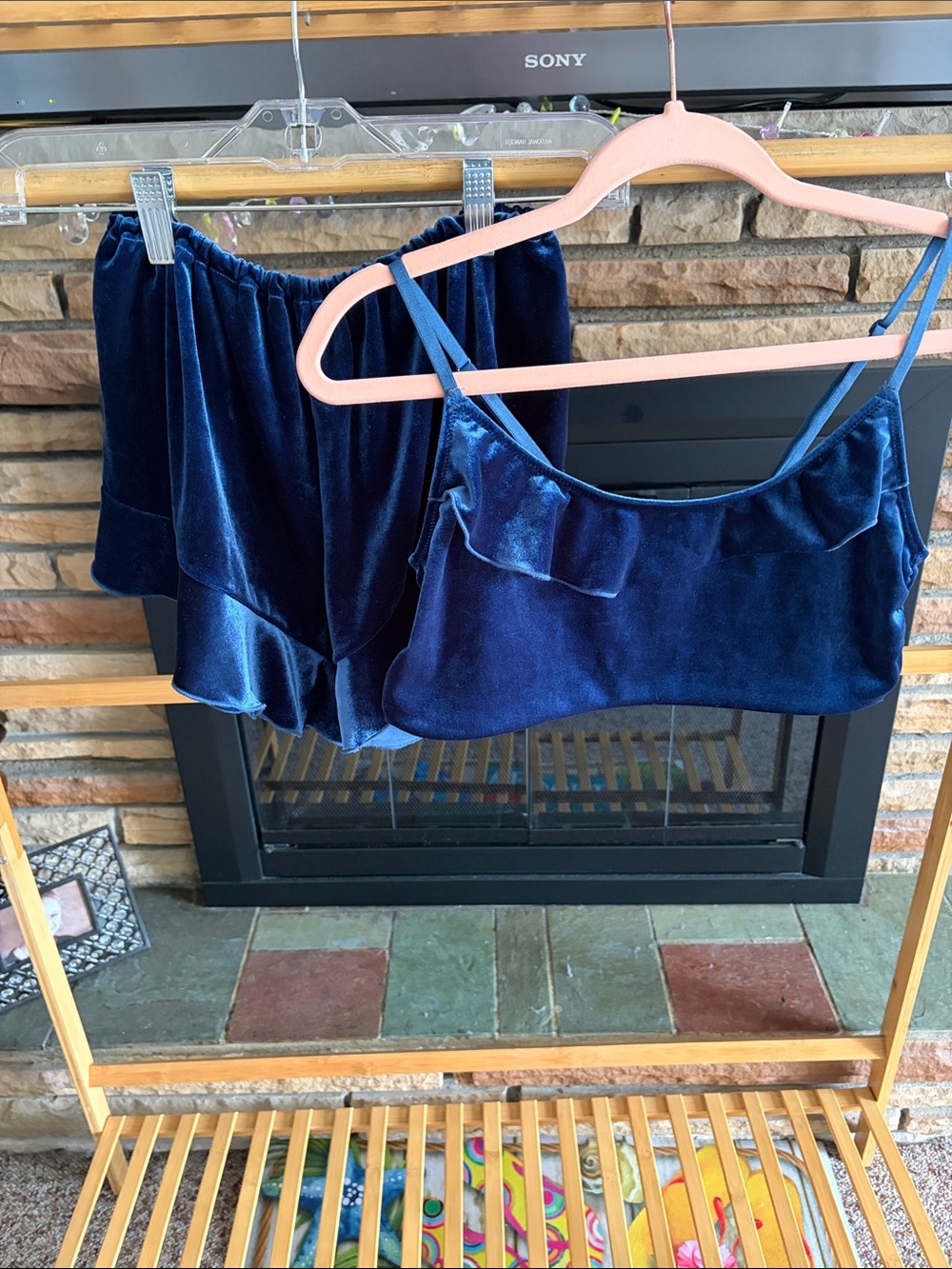 Navy Velvet Spaghetti Strap Cami & Short Sleep Set